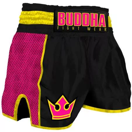Buddha muay thai short retro premium (schwarz/rosa)