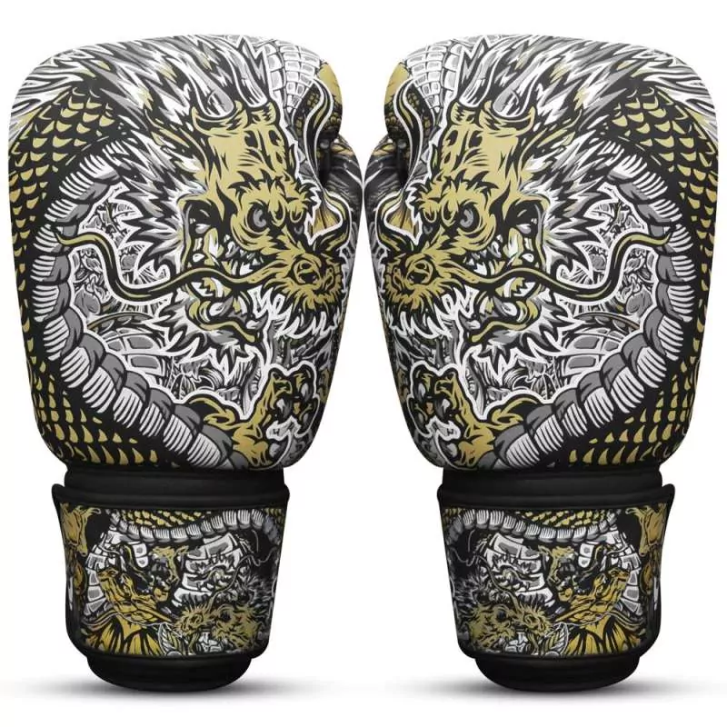 Guantes muay thai Buddha fantasy dragón (blanco)